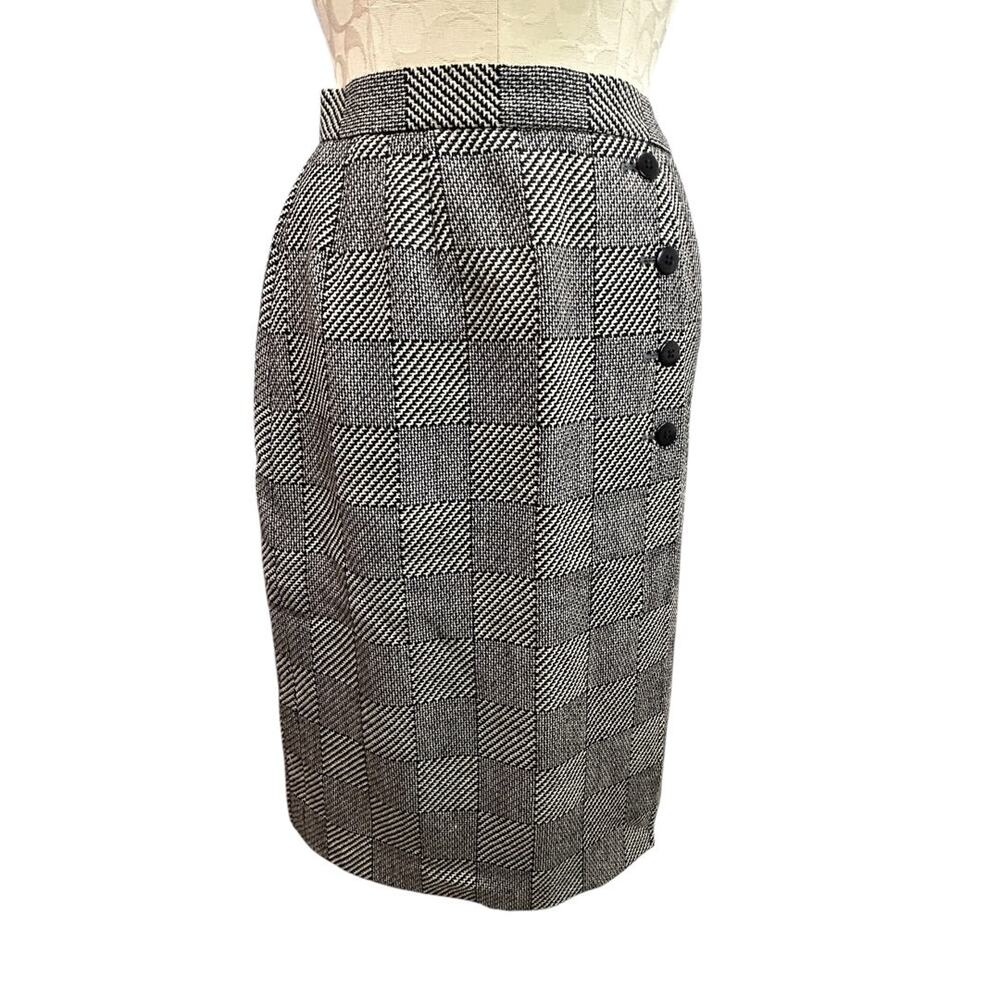 Jaeger Wool Skirt Vintage Checkered Side Button Made In Great Britain Size 24